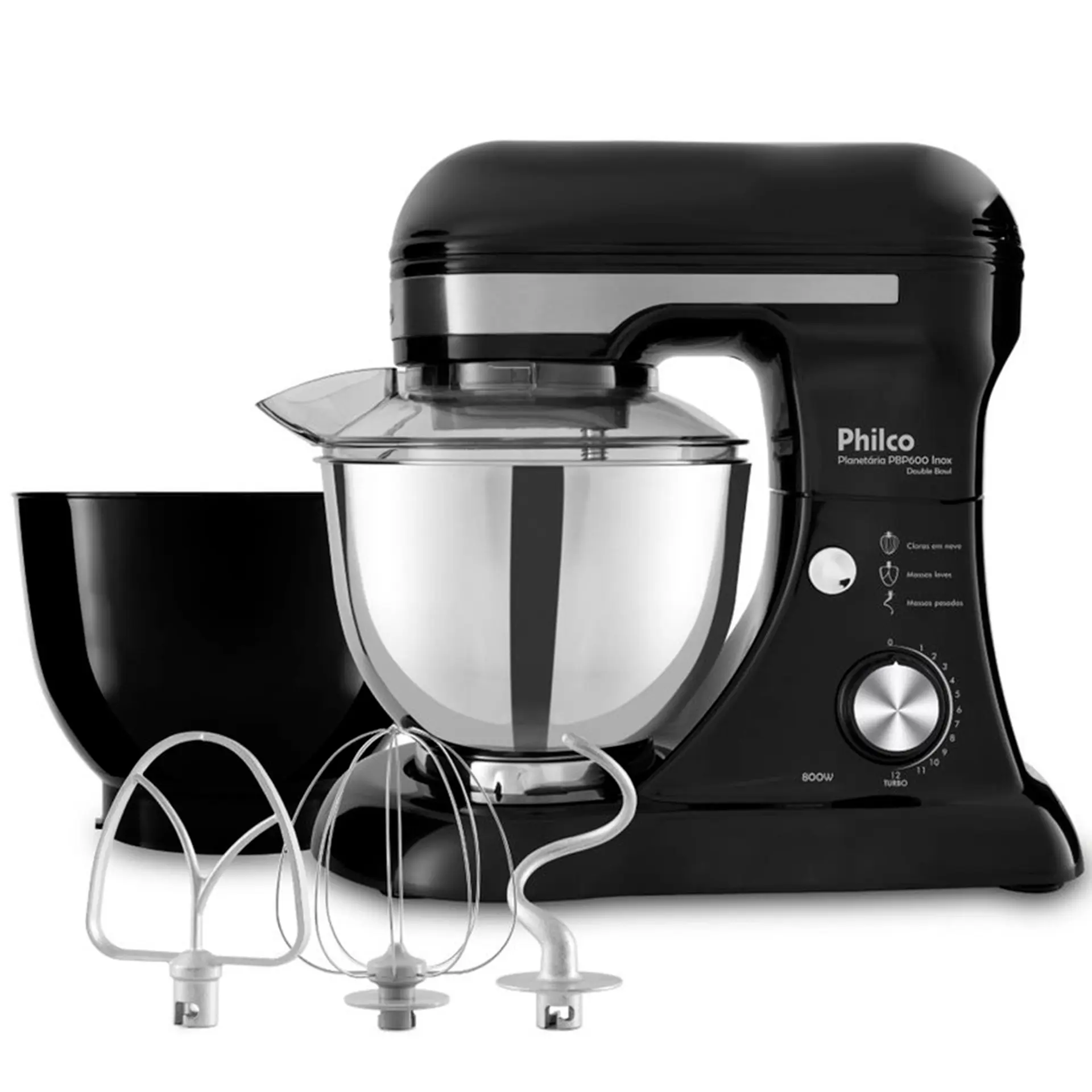 Batedeira Planetária Philco PBP600P Turbo 11 Velocidades 600W - Preto/Inox - 110 Volts