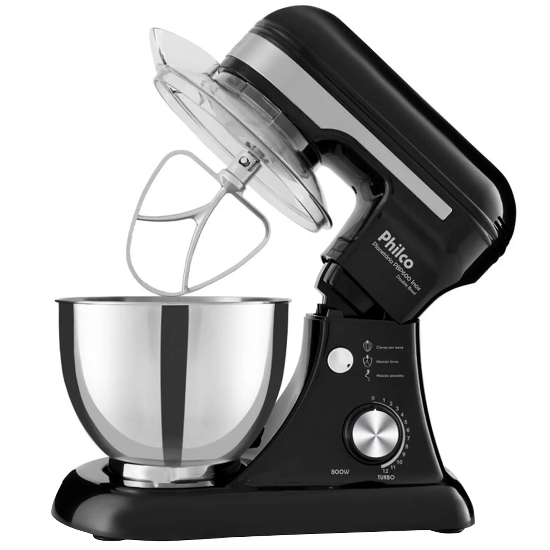 Batedeira Planetária Philco PBP600P Turbo 11 Velocidades 600W - Preto/Inox - 110 Volts