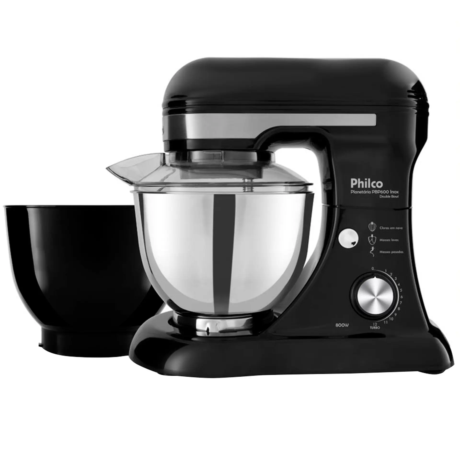 Batedeira Planetária Philco PBP600P Turbo 11 Velocidades 600W - Preto/Inox - 110 Volts