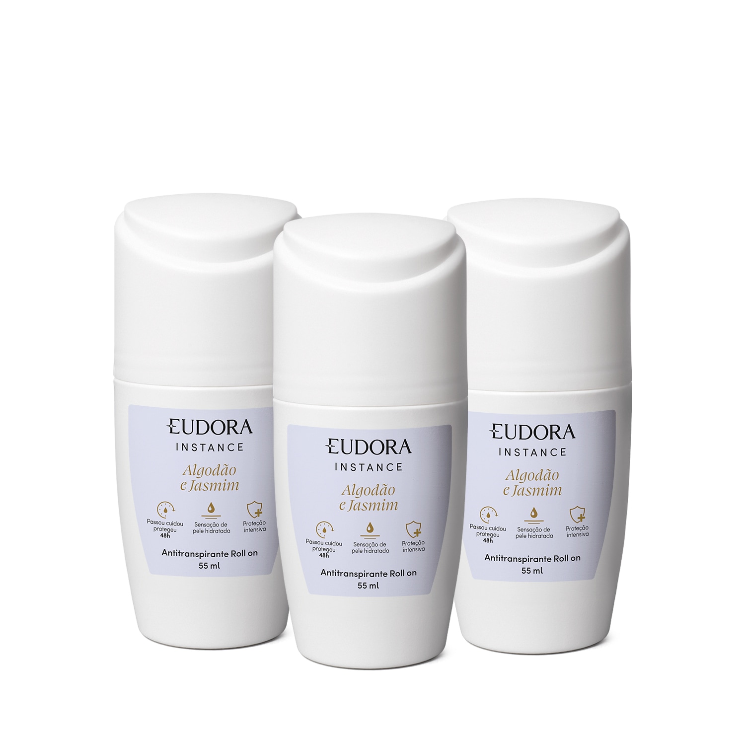 Combo Desodorante Antitranspirante Roll on Instance Algodão e Jasmim 3x55ml