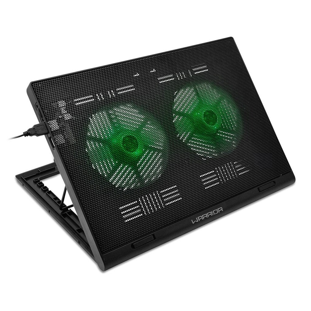 Base para Notebook até 17 Polegadas Preto Ergonômico com Led Verde 2 Cooler + 2 Porta USB Warrior - AC267