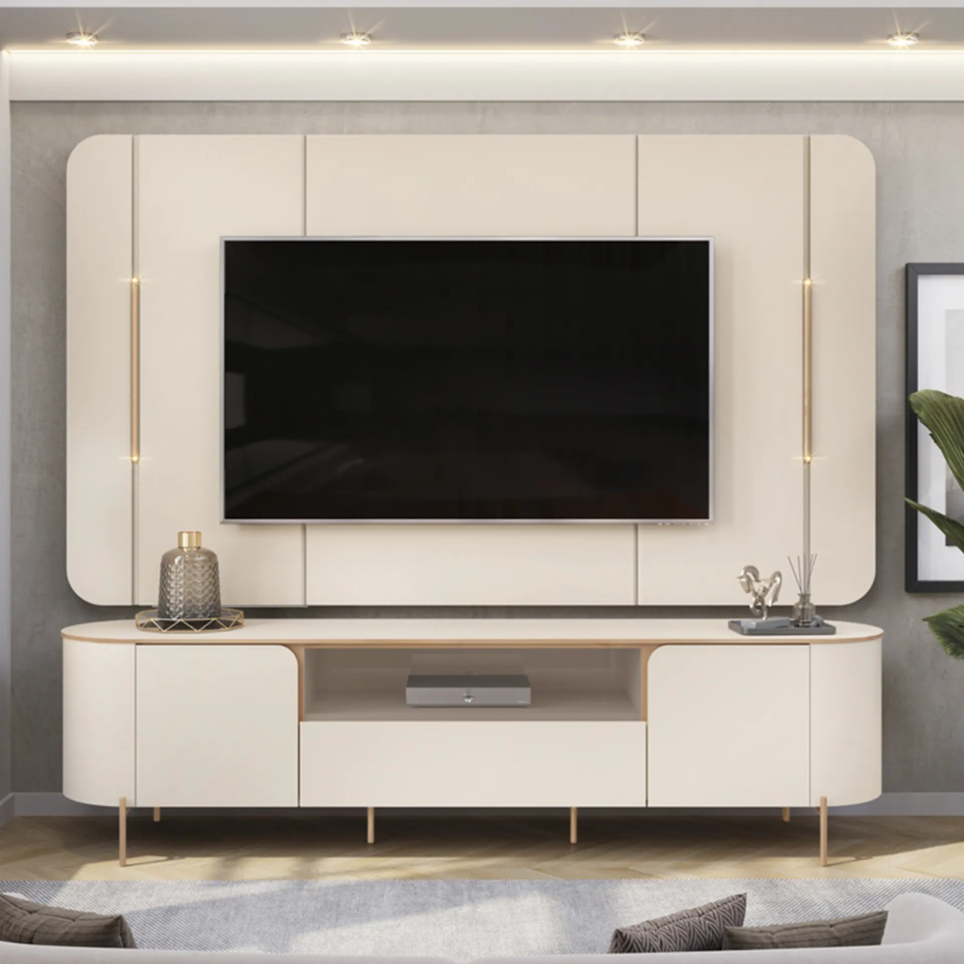 Rack com Painel para TVs até 75" MDF LED Areta DJ Móveis - Off White