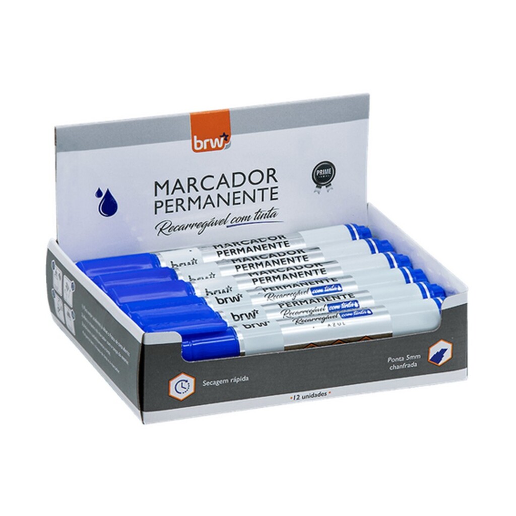 Caneta Marcador Permanente Recarregável 5,0mm Caixa com 12 Unidades Azul - BRW - CA7011