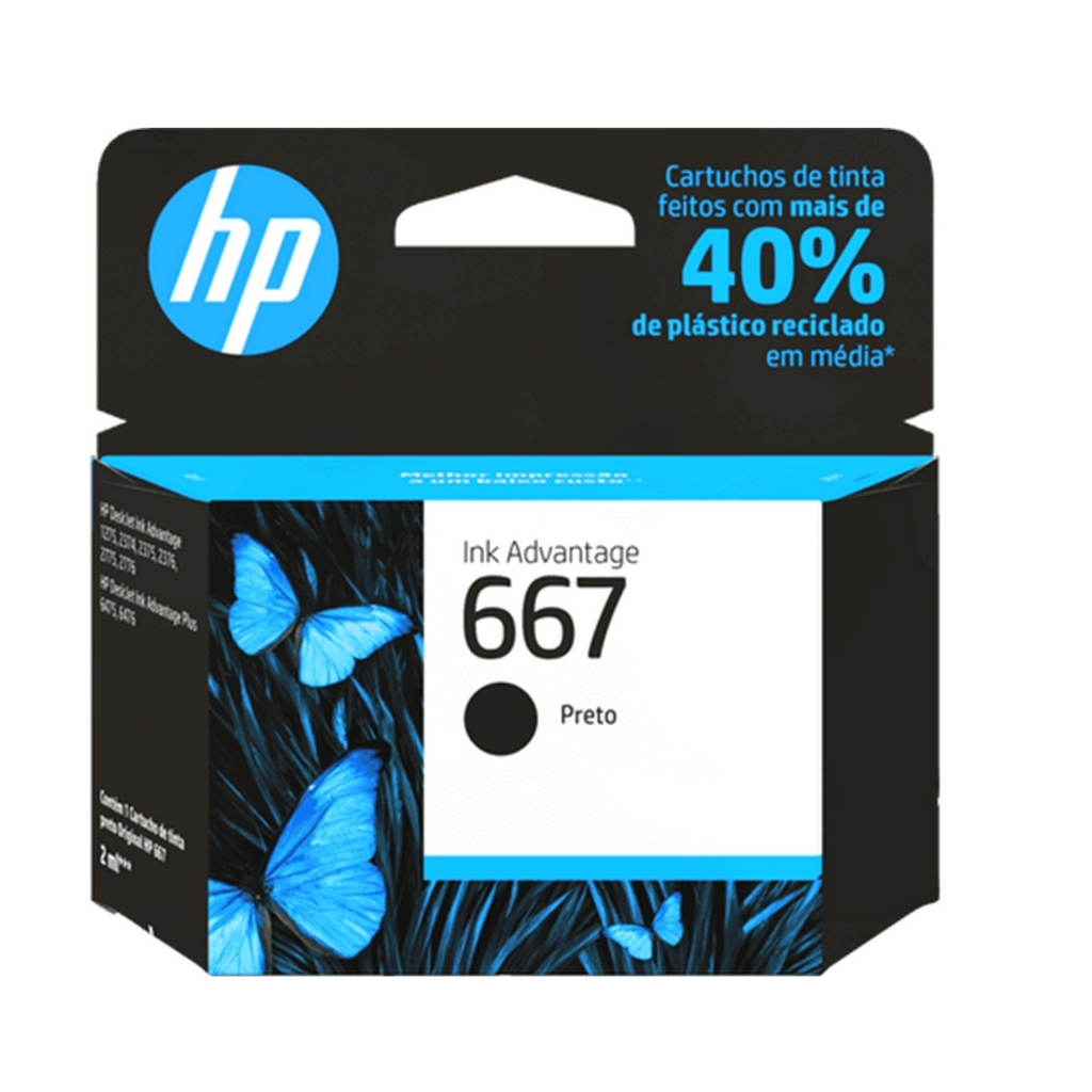 Cartucho de Tinta HP 667 Preto Original - 3YM79AB - 120 páginas para 1275, 2374, 2375, 2376, 2775, 2776, 6475, 6476
