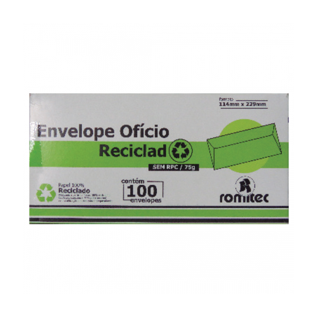 Envelope Ofício Romitec 114x229 Reciclado Caixa com 100 Unidades - 4107R