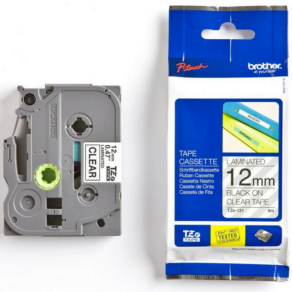 Fita Rotuladora Brother TZE131 Original 12mm 8m Preto no Transparente