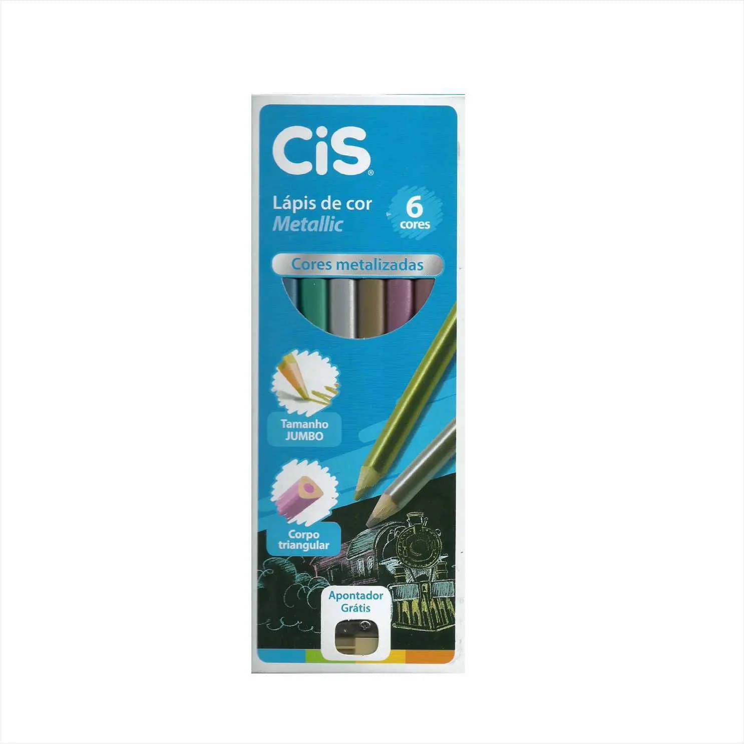 Lápis de Cor CIS Metallic Metalizado Jumbo Grande 6 Cores