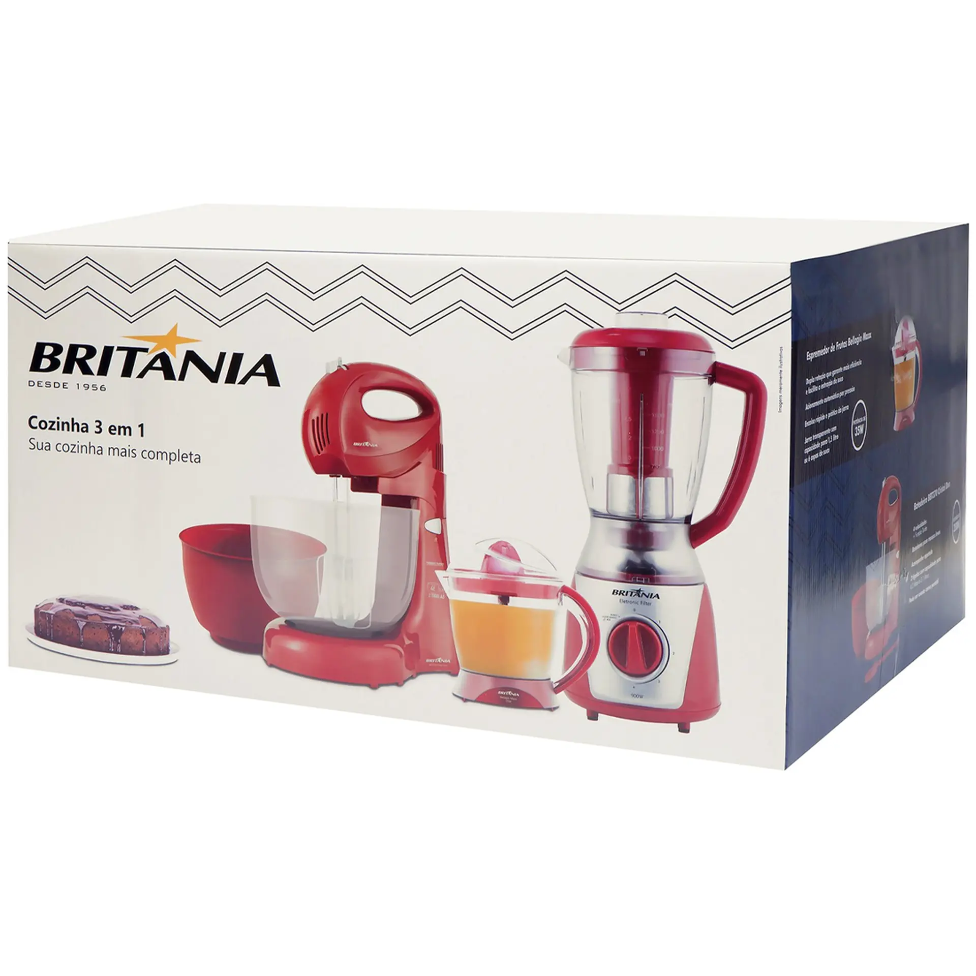 Kit 3 em 1 Britânia Batedeira + Liquidificador + Espremedor BKT07V - Vermelho - 220 Volts