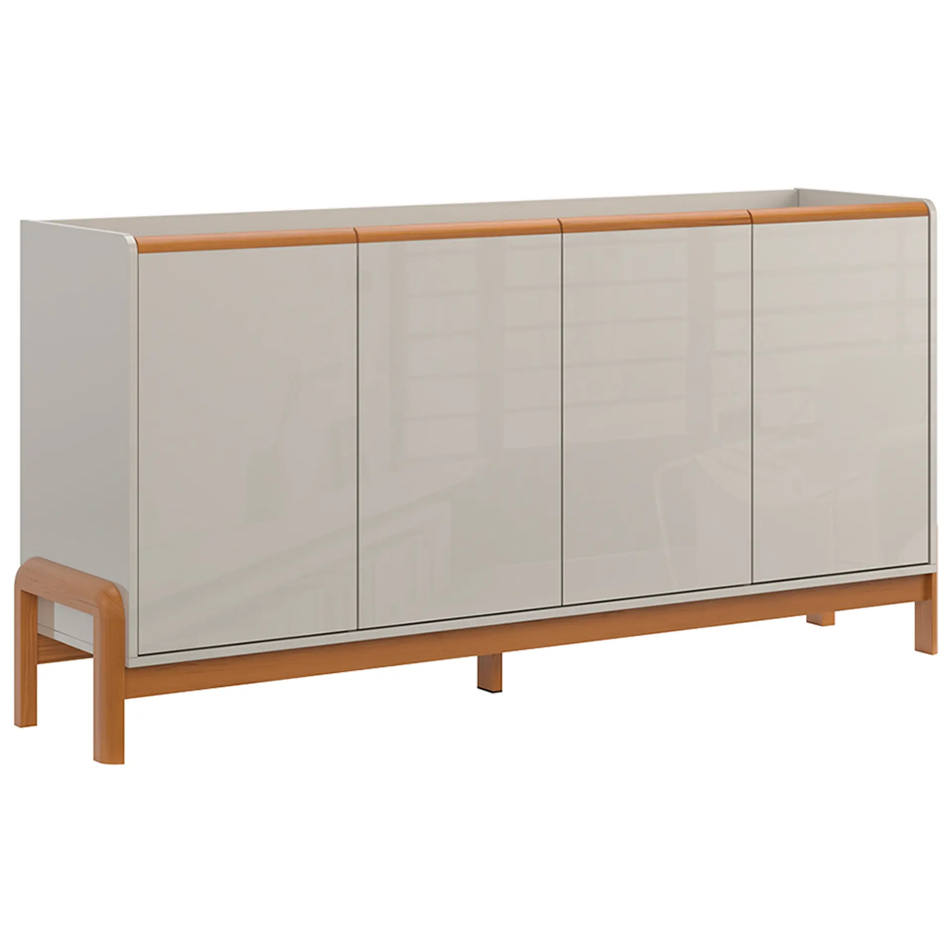 Buffet 4 Portas MDF MDP Elegance Lukaliam - Off White/Jequitiba