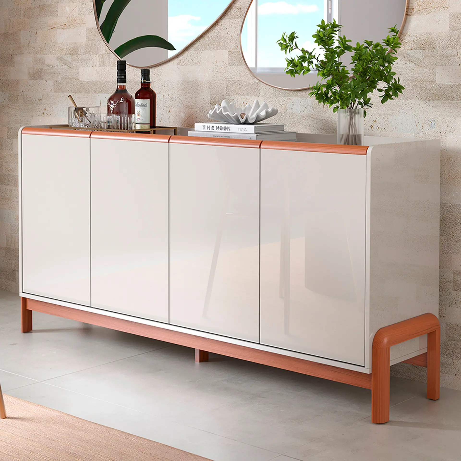 Buffet 4 Portas MDF MDP Elegance Lukaliam - Off White/Jequitiba