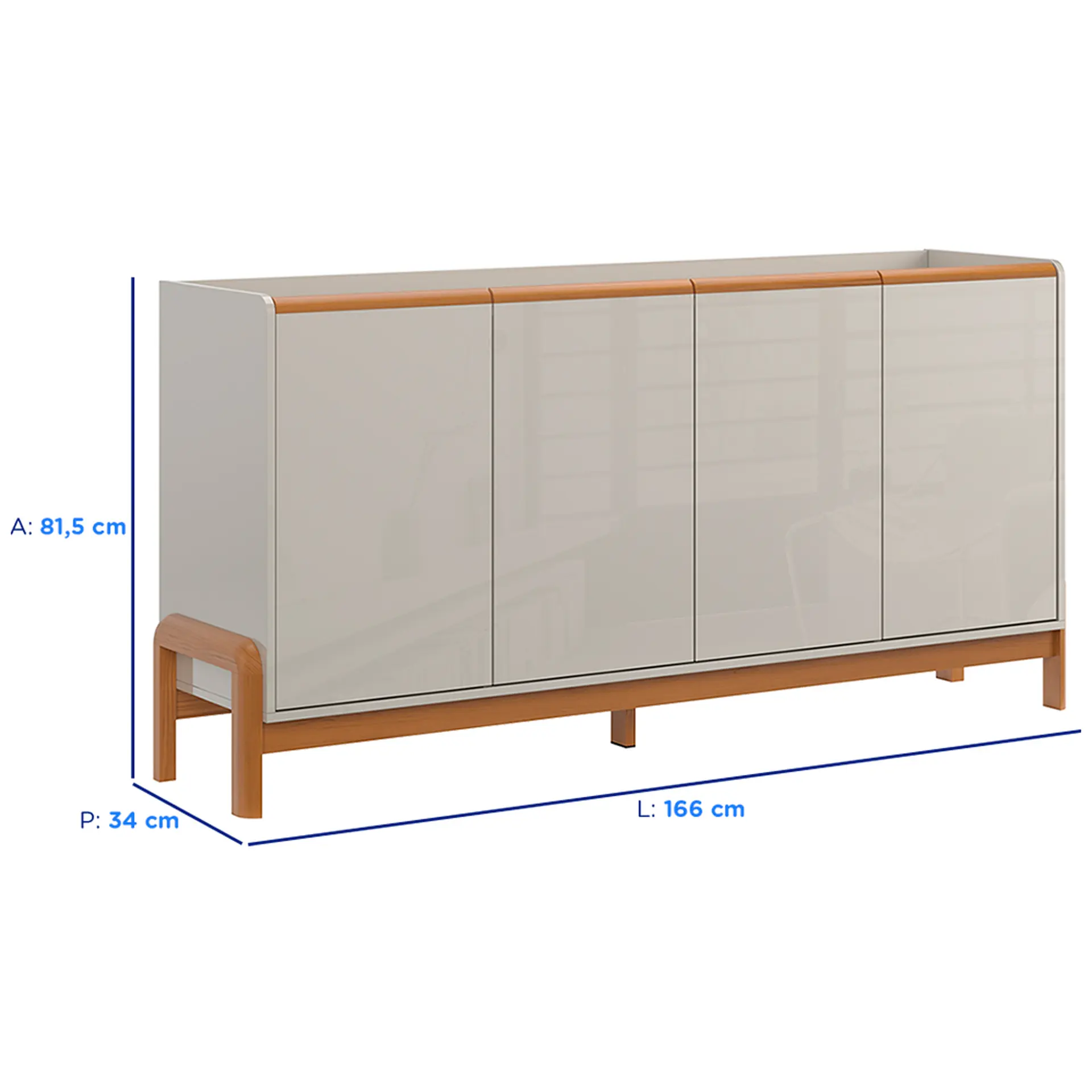 Buffet 4 Portas MDF MDP Elegance Lukaliam - Off White/Jequitiba