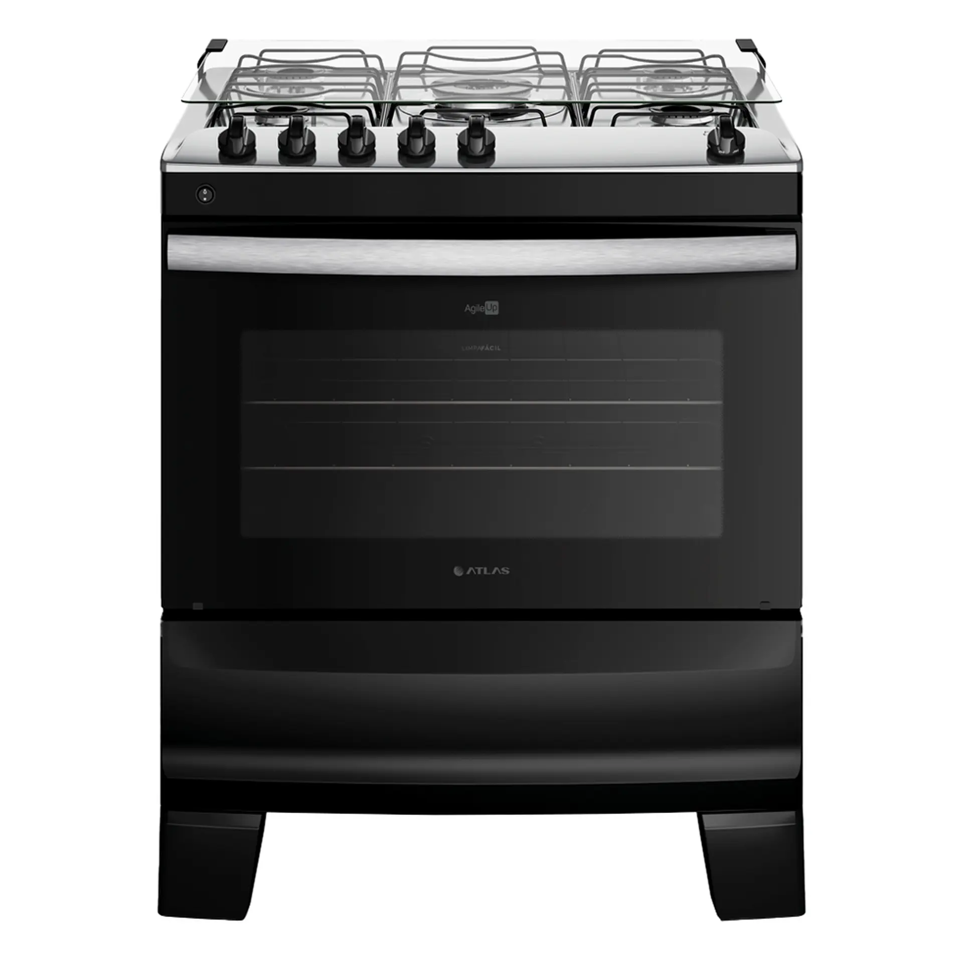 Fogão Atlas Agile Up 5 Bocas Automático Mesa de Inox Tripla Chama Forno 86,5L - Preto - Bivolt