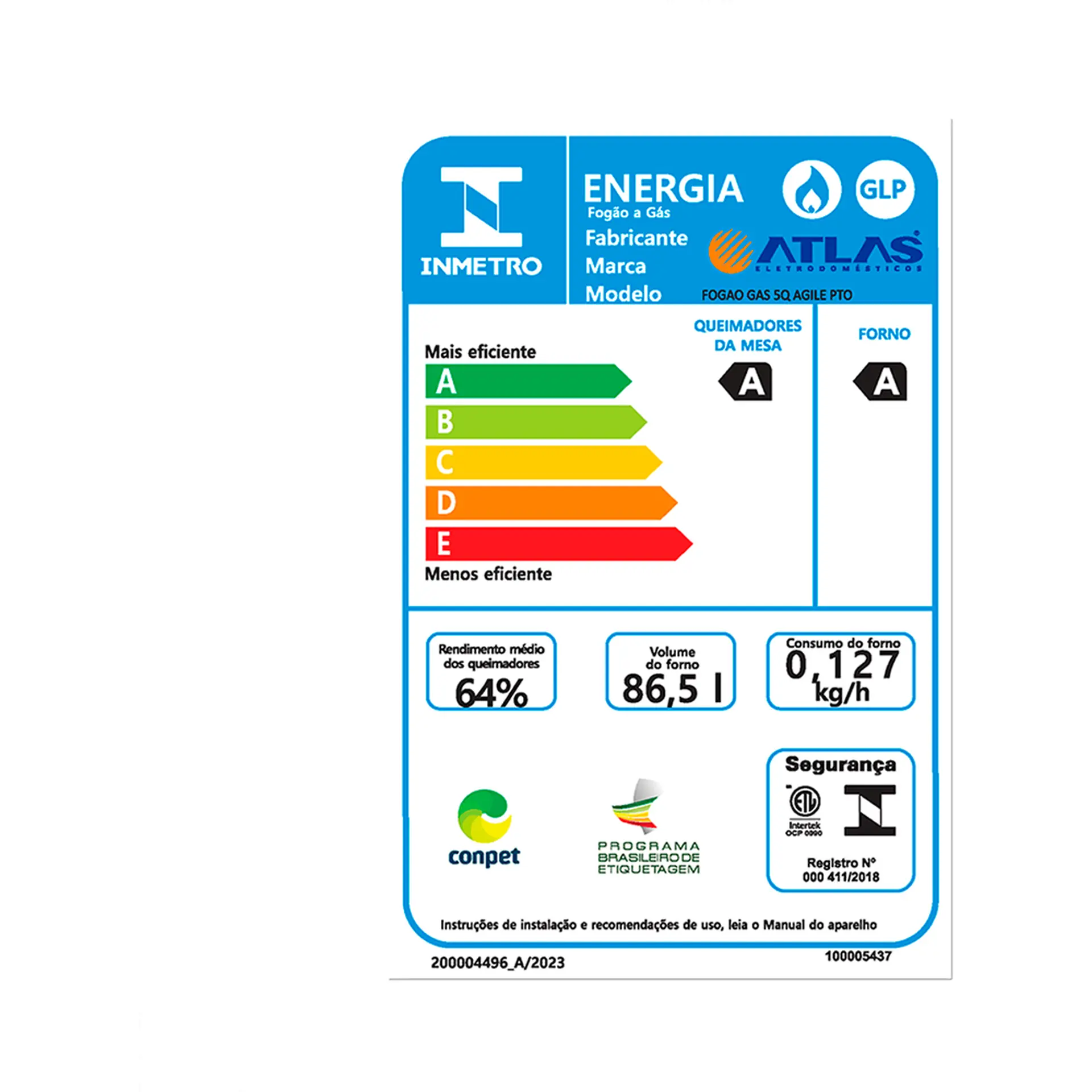 Fogão Atlas Agile Up 5 Bocas Automático Mesa de Inox Tripla Chama Forno 86,5L - Preto - Bivolt