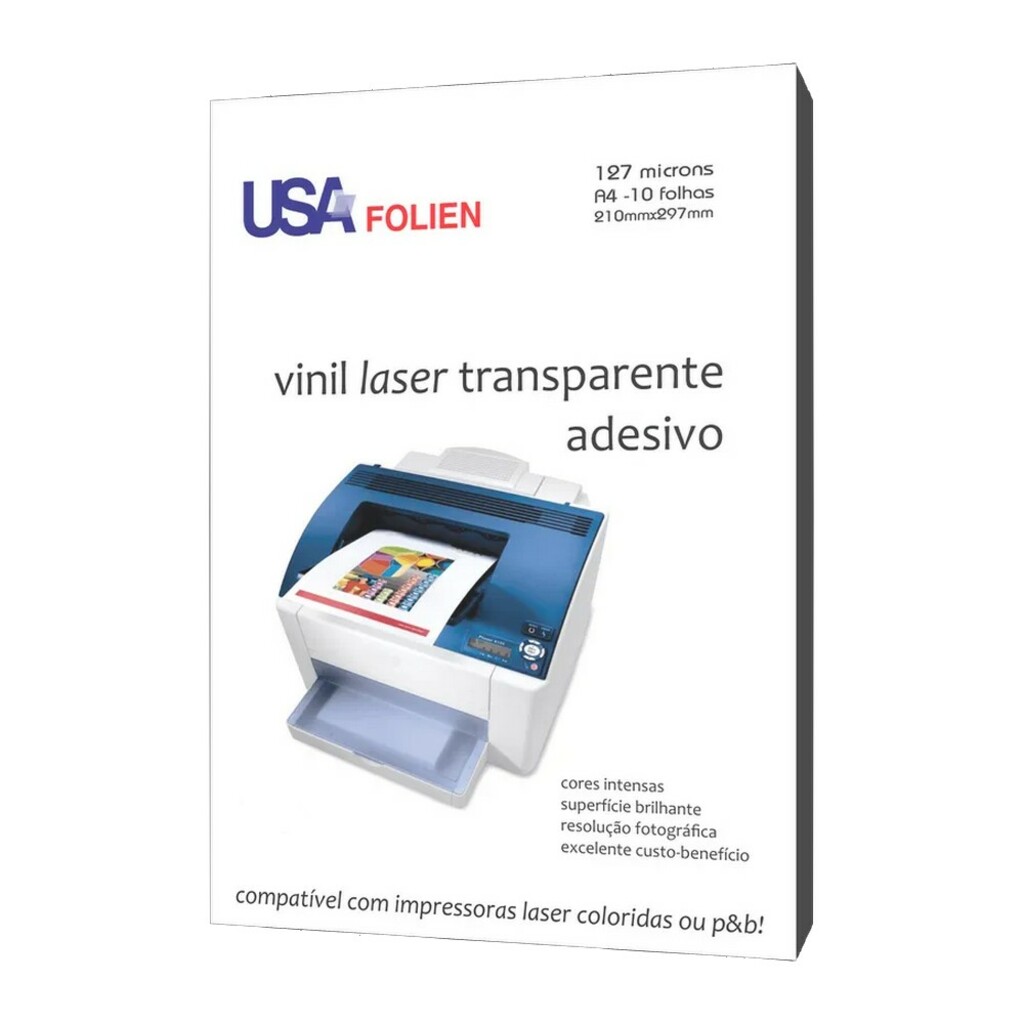 Vinil Adesivo Transparente A4 para Impressora a Laser - 10 Folhas - Usa Folien - 9082