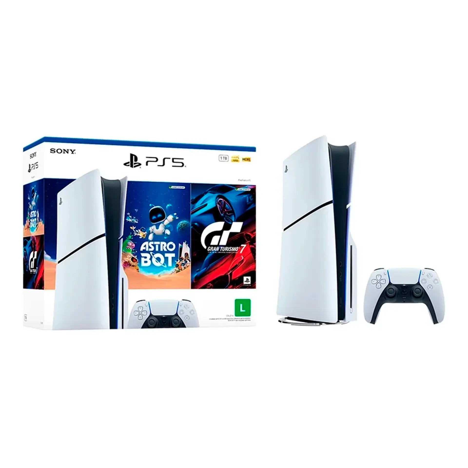 Console PlayStation 5 Slim Disk 1TB SSD + 2 Jogos 1 Controle DualSense - Branco/Preto - Bivolt