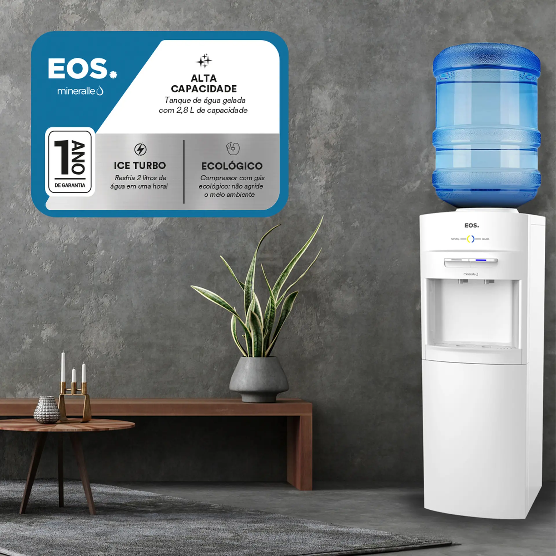 Bebedouro de Água Coluna para Garrafão de 10 e 20L EOS Mineralle - Branco - 110 Volts