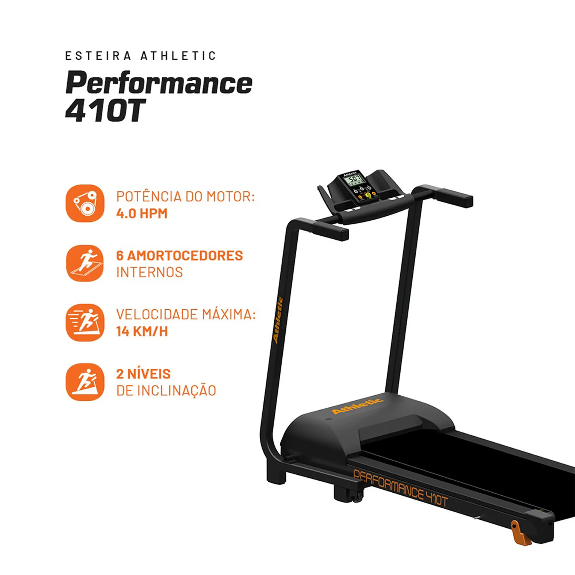 Esteira Ergométrica Athletic Performance 410T 120Kg Dobrável 4.0 HPM - Grafite - Bivolt