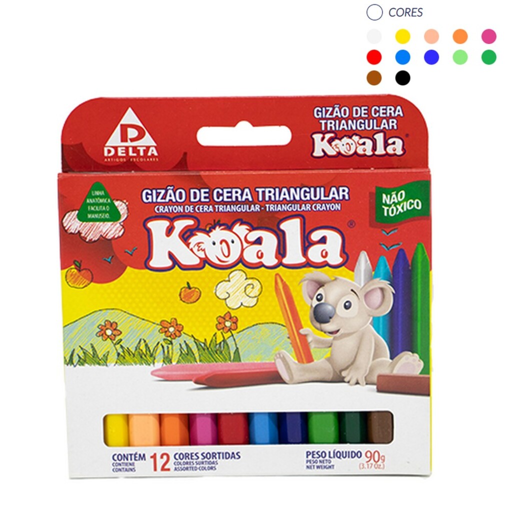 Giz de Cera 12 Cores Triangular Gizão - Koala - 1932