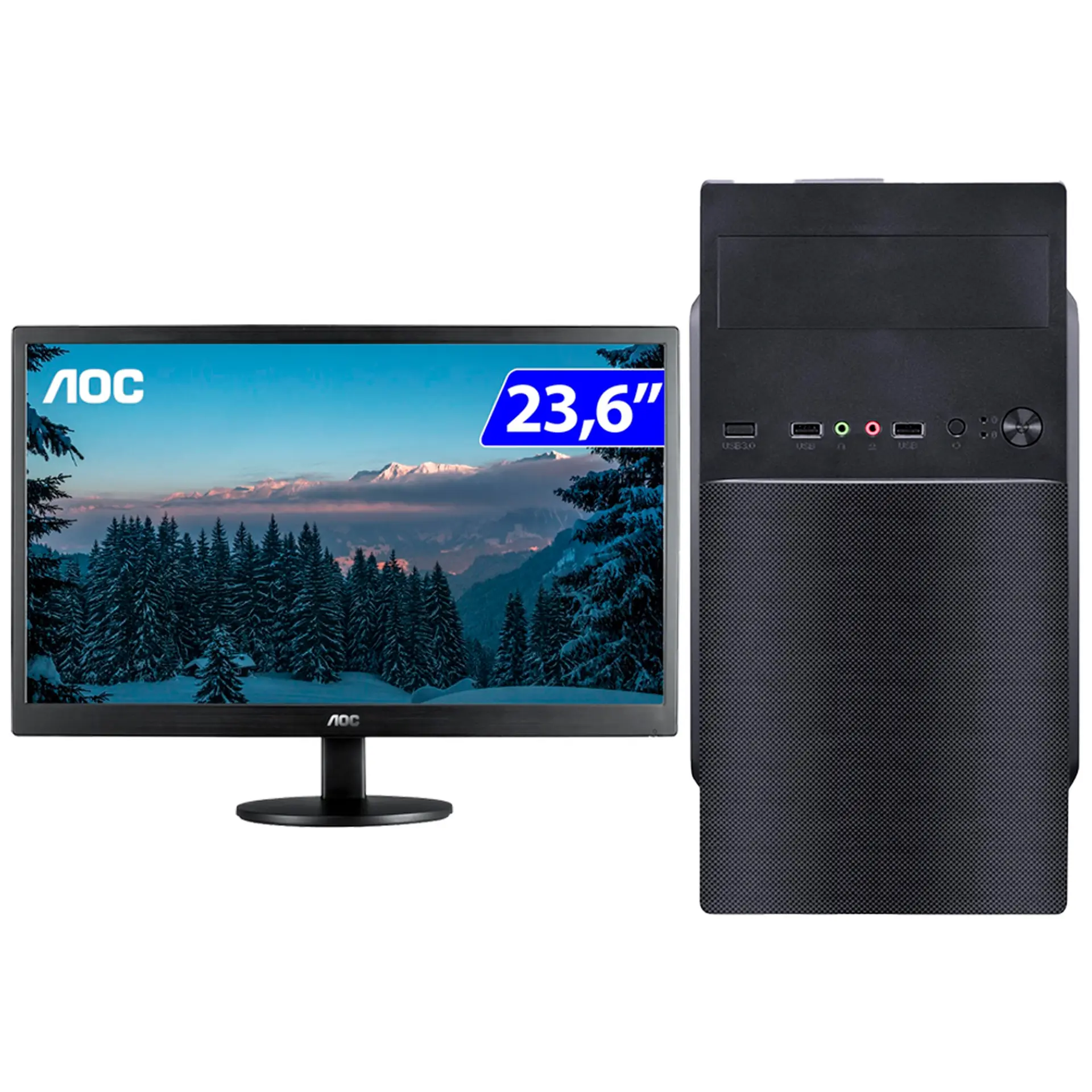 Computador Skul B300 i3 Linux 4GB + Monitor AOC LED 23,6" M2470SWH2 - Preto - Bivolt
