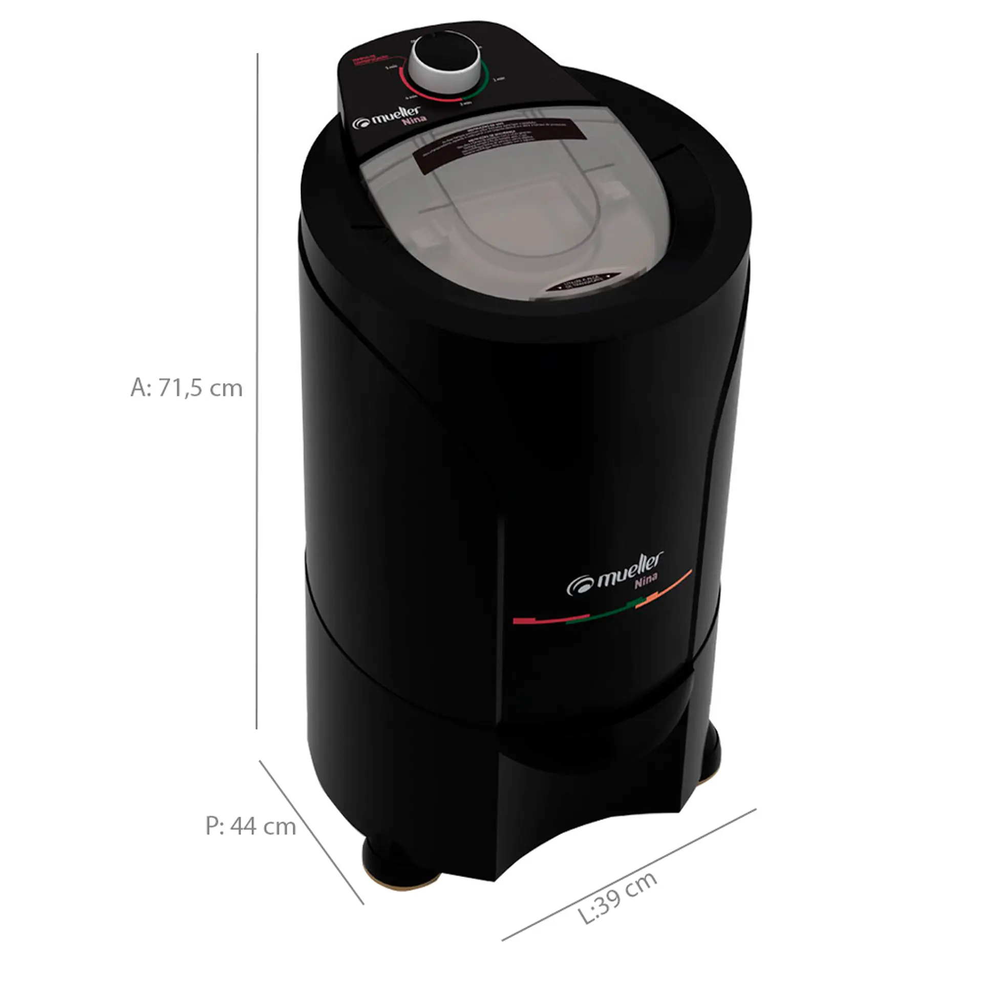 Centrífuga de Roupa Mueller Nina 8,8kg Desligamento Automático 60005100 - Preto - 110 Volts
