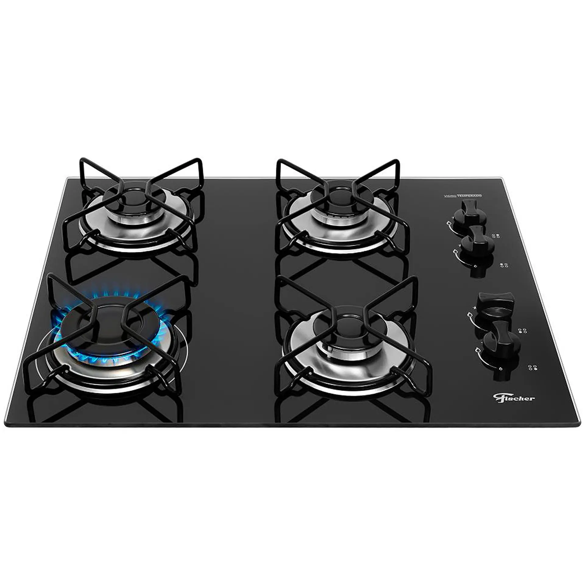Cooktop a Gás Fischer Fit Line 4 Bocas Superautomático Mesa de Vidro - Preto - Bivolt