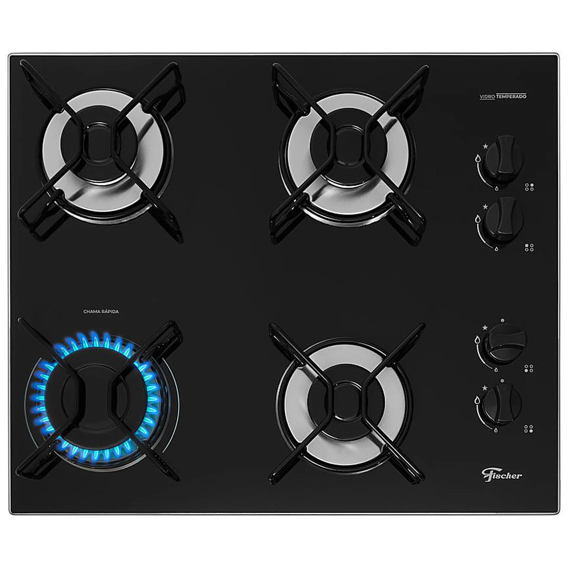Cooktop a Gás Fischer Fit Line 4 Bocas Superautomático Mesa de Vidro - Preto - Bivolt