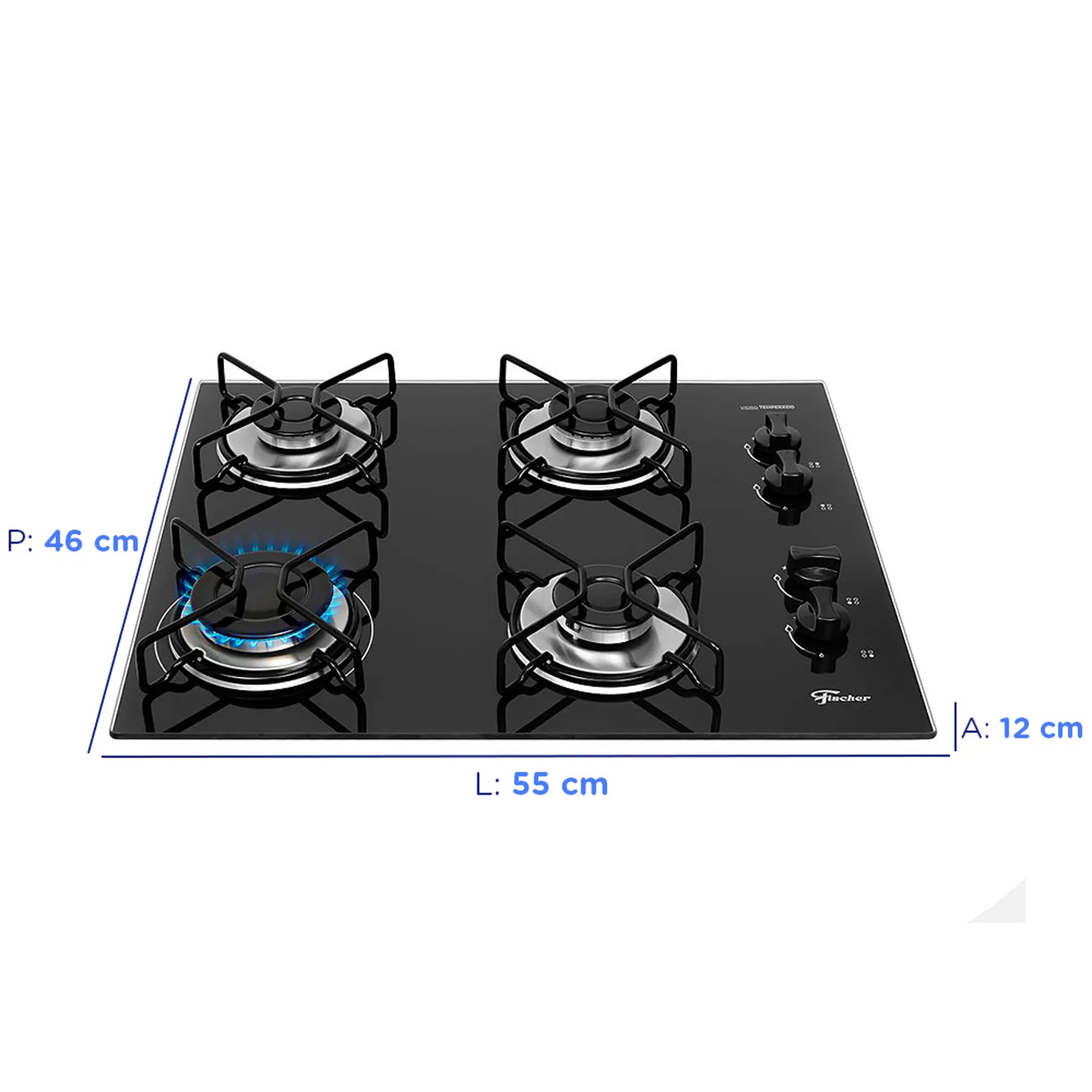 Cooktop a Gás Fischer Fit Line 4 Bocas Superautomático Mesa de Vidro - Preto - Bivolt
