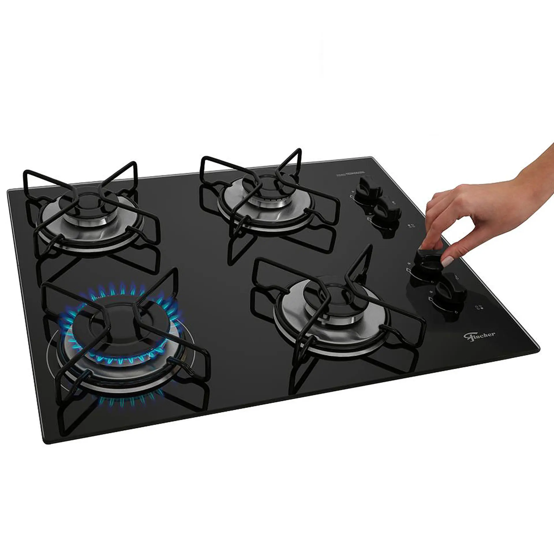 Cooktop a Gás Fischer Fit Line 4 Bocas Superautomático Mesa de Vidro - Preto - Bivolt