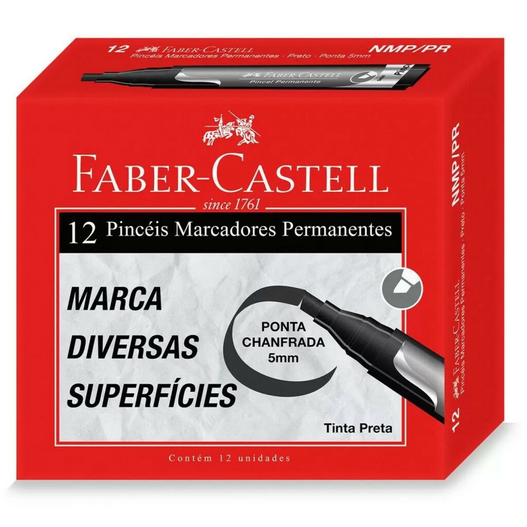 Caneta Marcador Permanente 5,0mm Caixa com 12 Unidades Preto - Faber Castell - NMP/PR