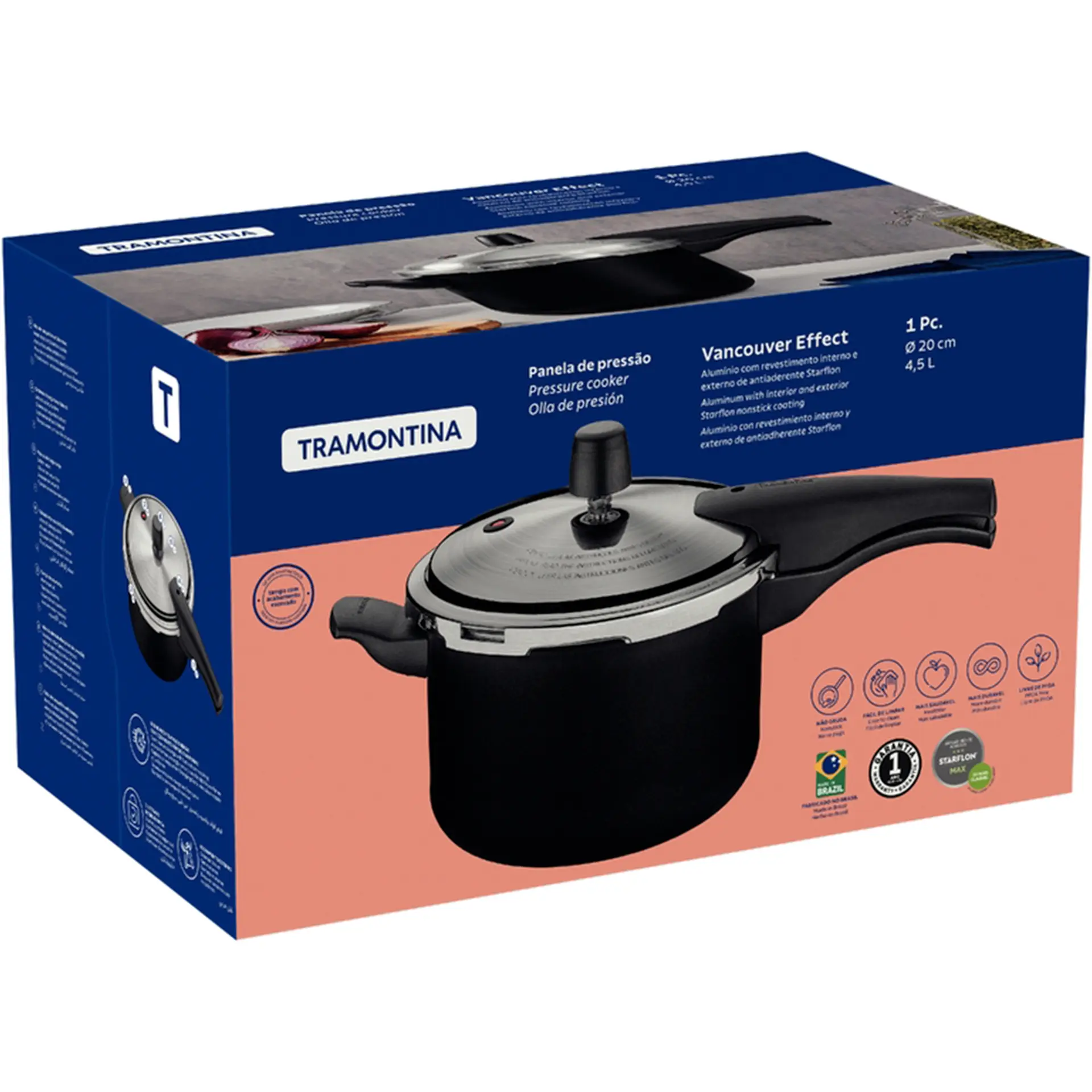 Panela de Pressão Tramontina Alumínio Antiaderente 4,5L Vancouver Effect - Preto