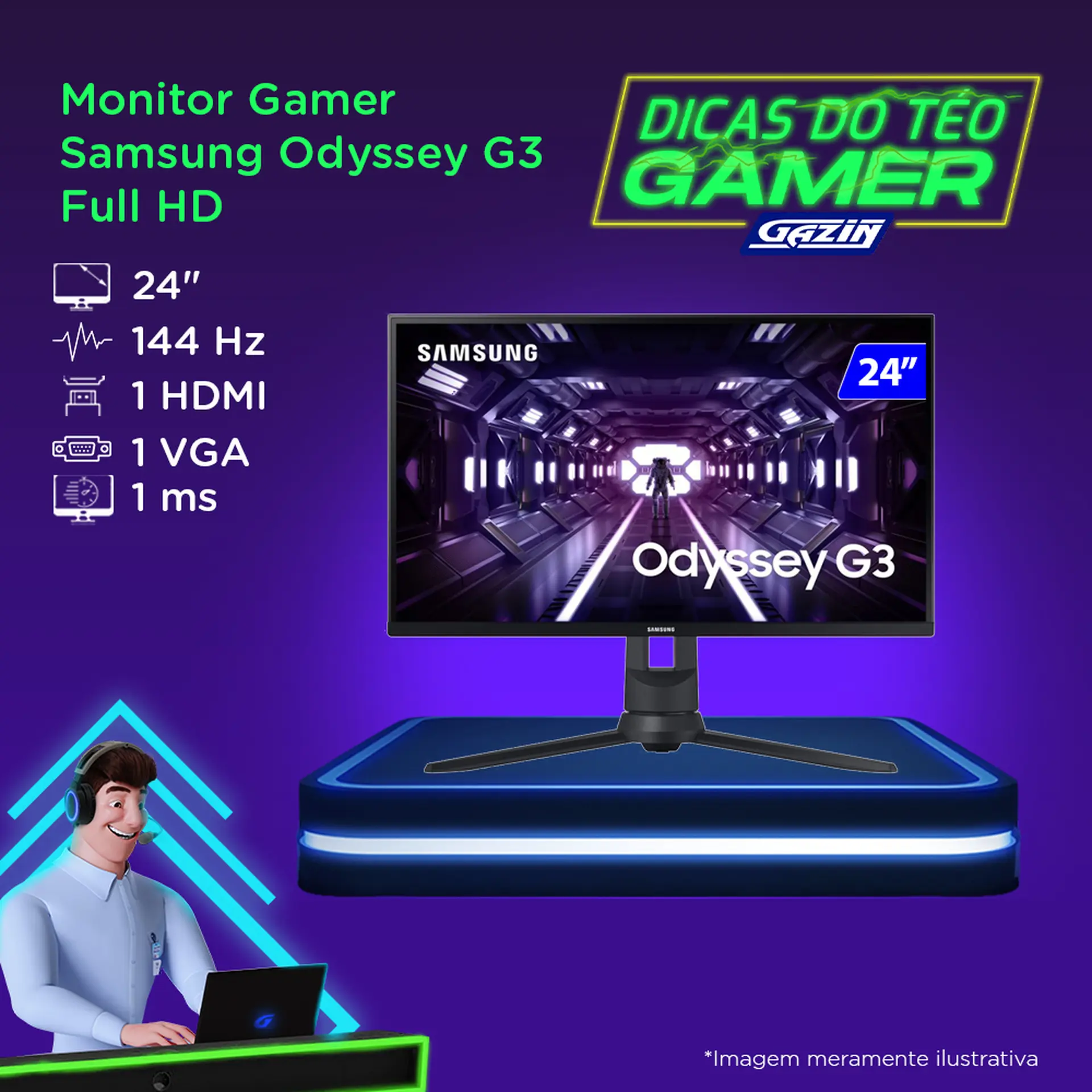 Monitor Gamer Samsung Odyssey G3 24" Full HD HDMI VGA LF24G35TFWLXZD - Preto - Bivolt