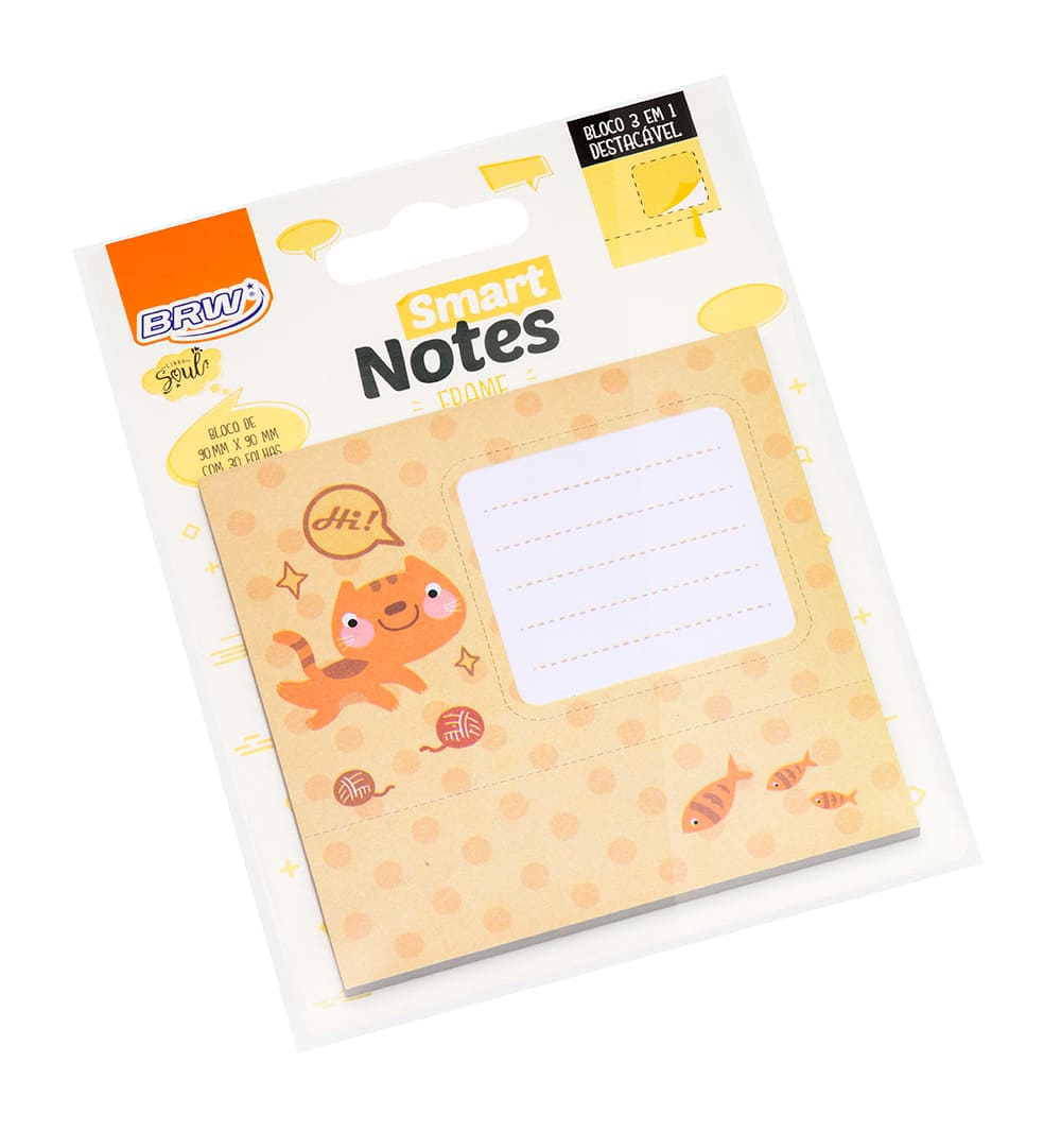 Bloco Adesivo BRW Smart Notes Frame Gato 3 em 1