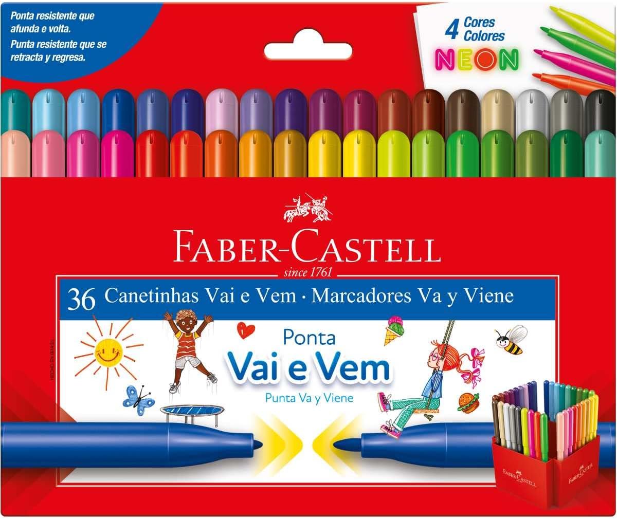 Caneta Hidrocor Faber Castell 36 Cores Ponta Vai e Vem