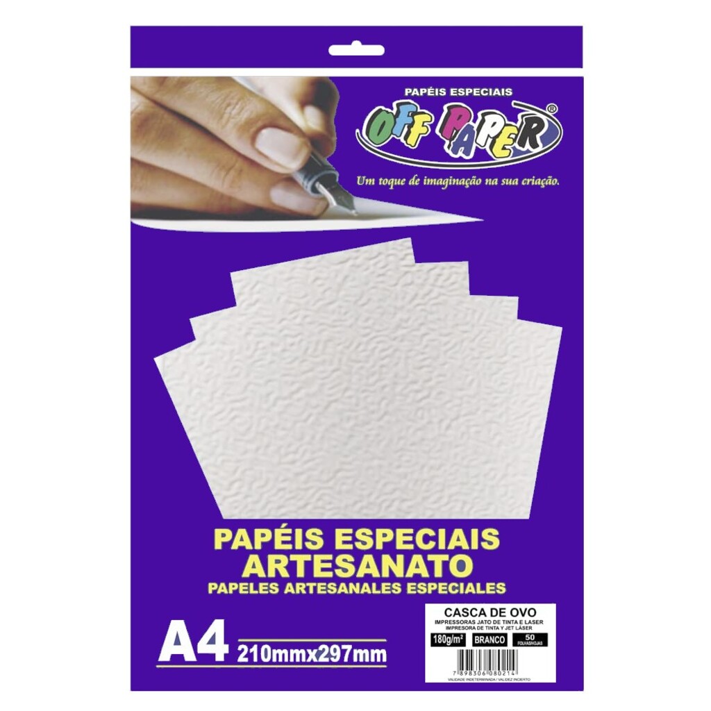 Papel Casca de Ovo A4 com 50 Folhas 180 Gramas Branco - Off Paper - 00016