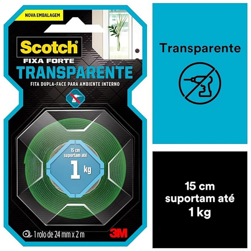 Fita Dupla Face Acrílico 24mm x 2 Metros Unitário Fixa Forte - Scotch 3M - HB004420194