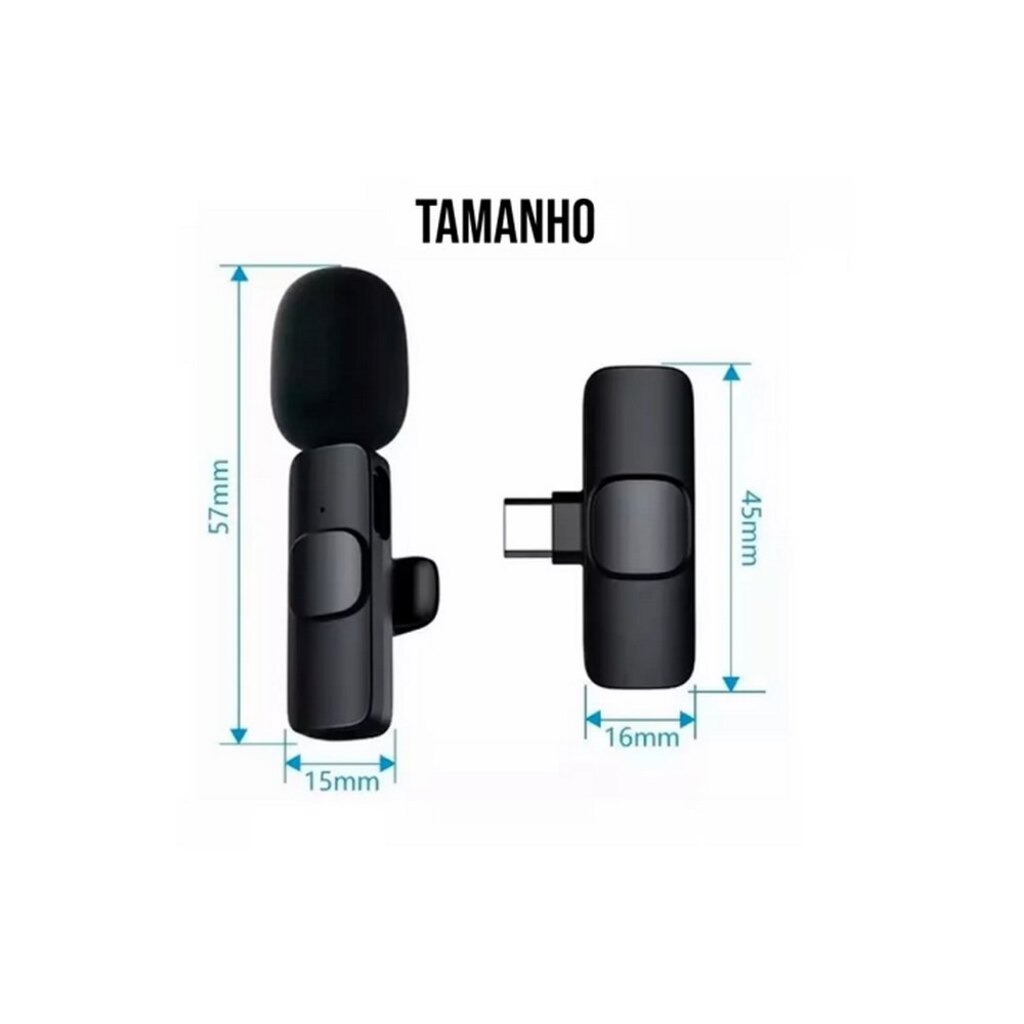 Microfone de Lapela Duplo sem Fio para Smartphone Type-C Preto - K9 - TC-F3