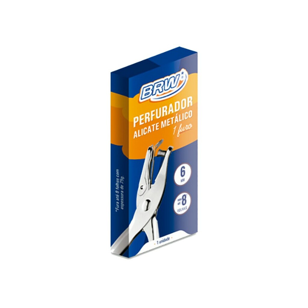 Perfurador Alicate de Papel Metal 1 Furo 8 Folhas BRW - Unitário - PF0001