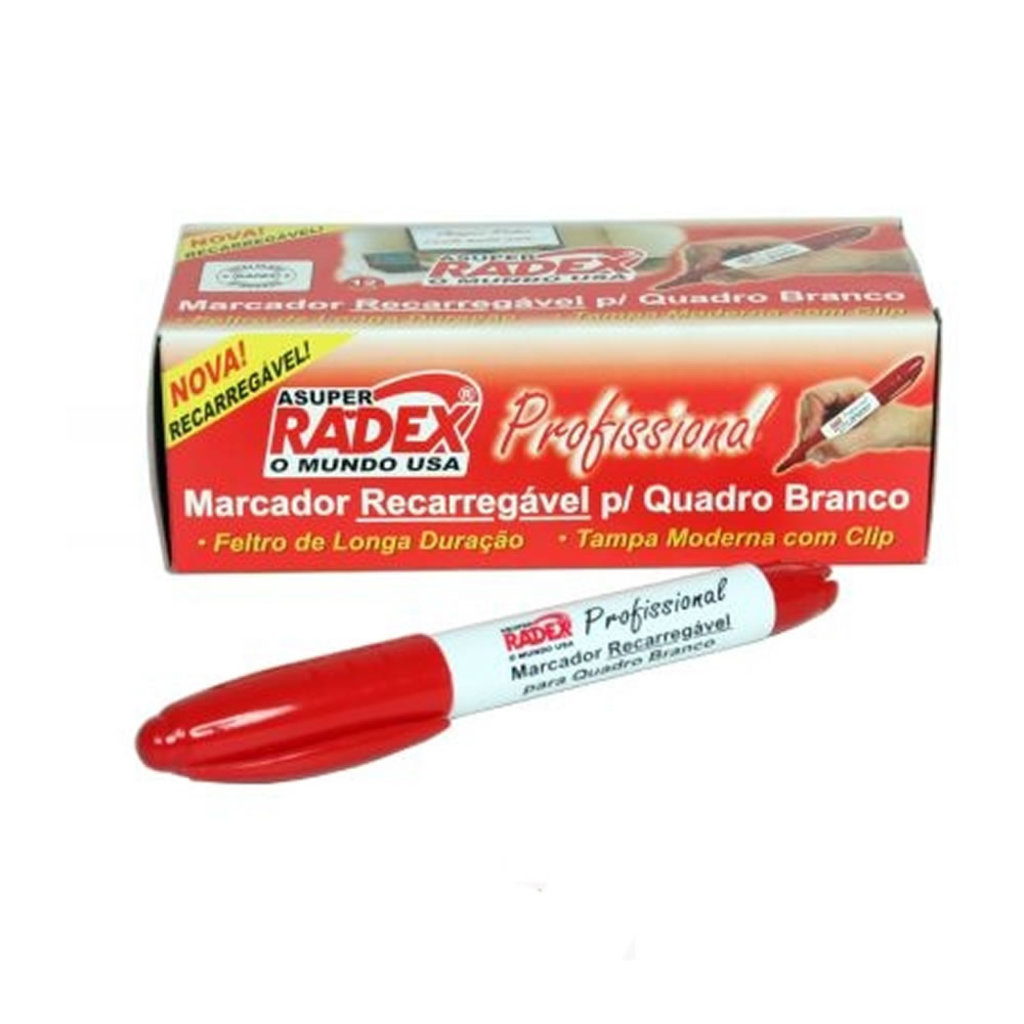 Caneta Quadro Branco Recarregável Vermelho 1,5mm Radex - Caixa comm 12 Unidades - 9189