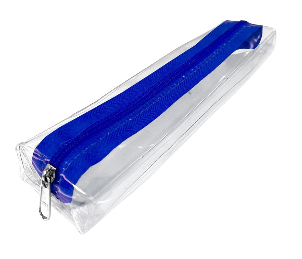 Estojo Escolar Transparente em PVC Simples Azul