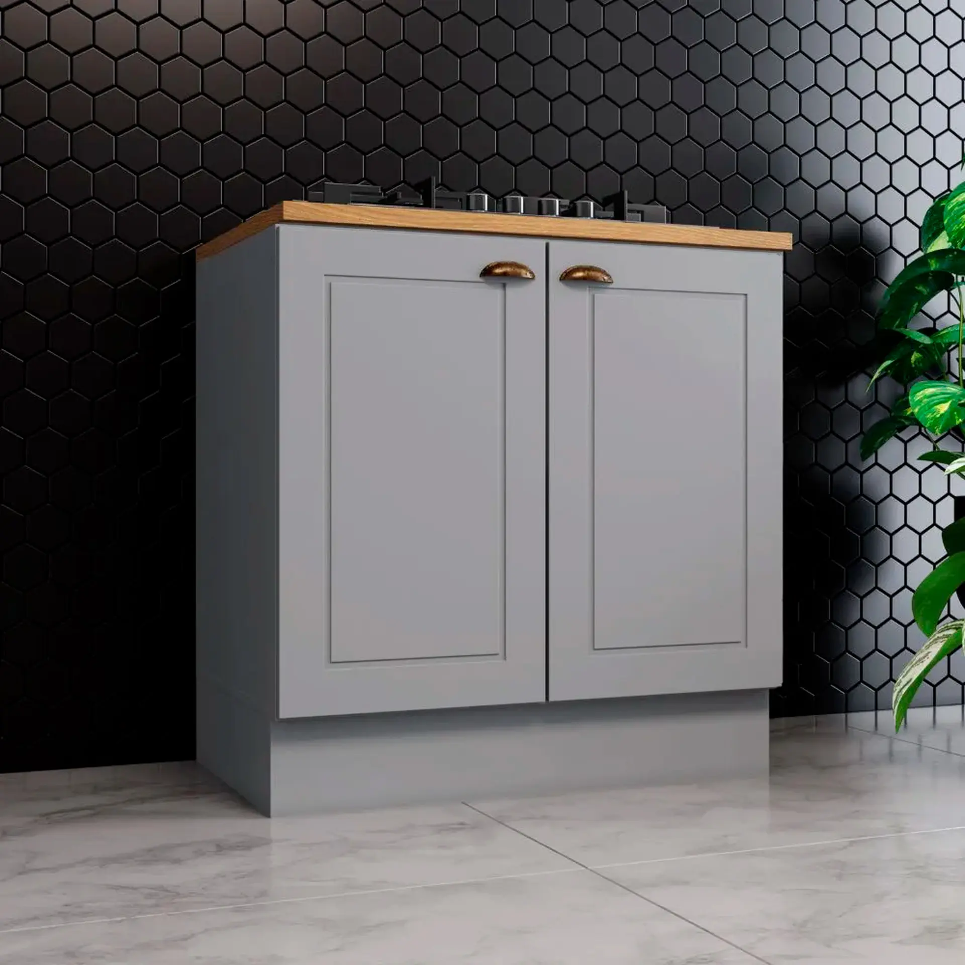 Balcão com Tampo 2 Portas em MDF 80cm Americana Henn - Cinza