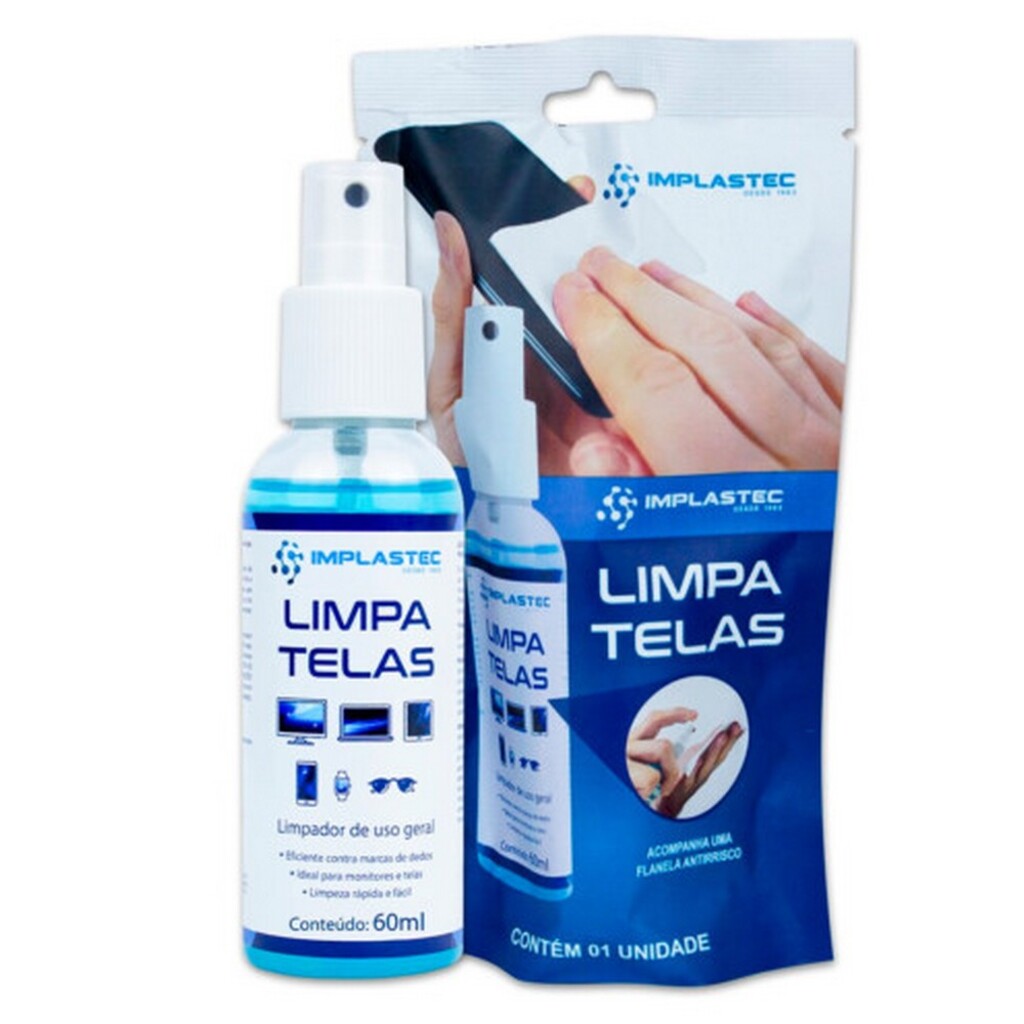 Limpa Tela para Monitores, Notebook e Lcd 60ml Acompanha Flanela - Implastec - PALT0030CX