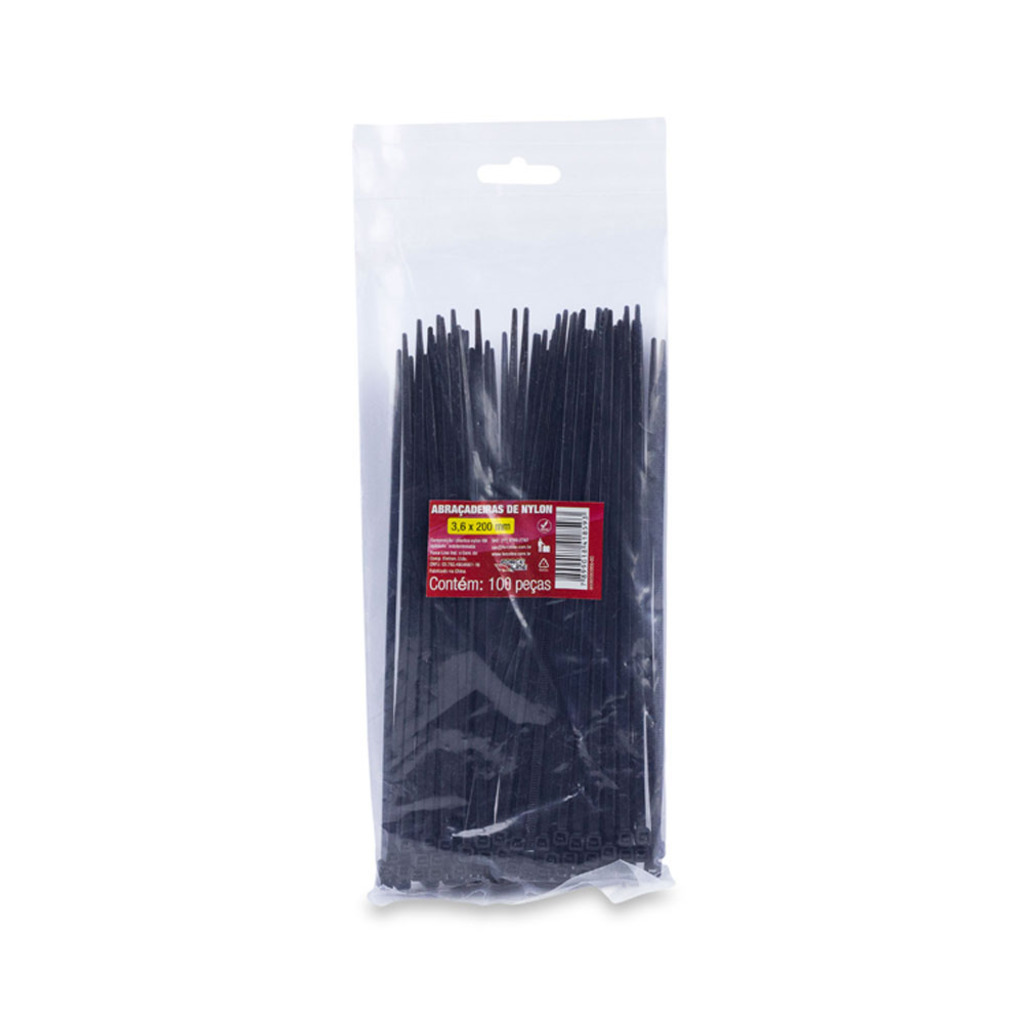 Abraçadeira Plástica Force Line 3,6 x 200mm Preto 100 Unidades