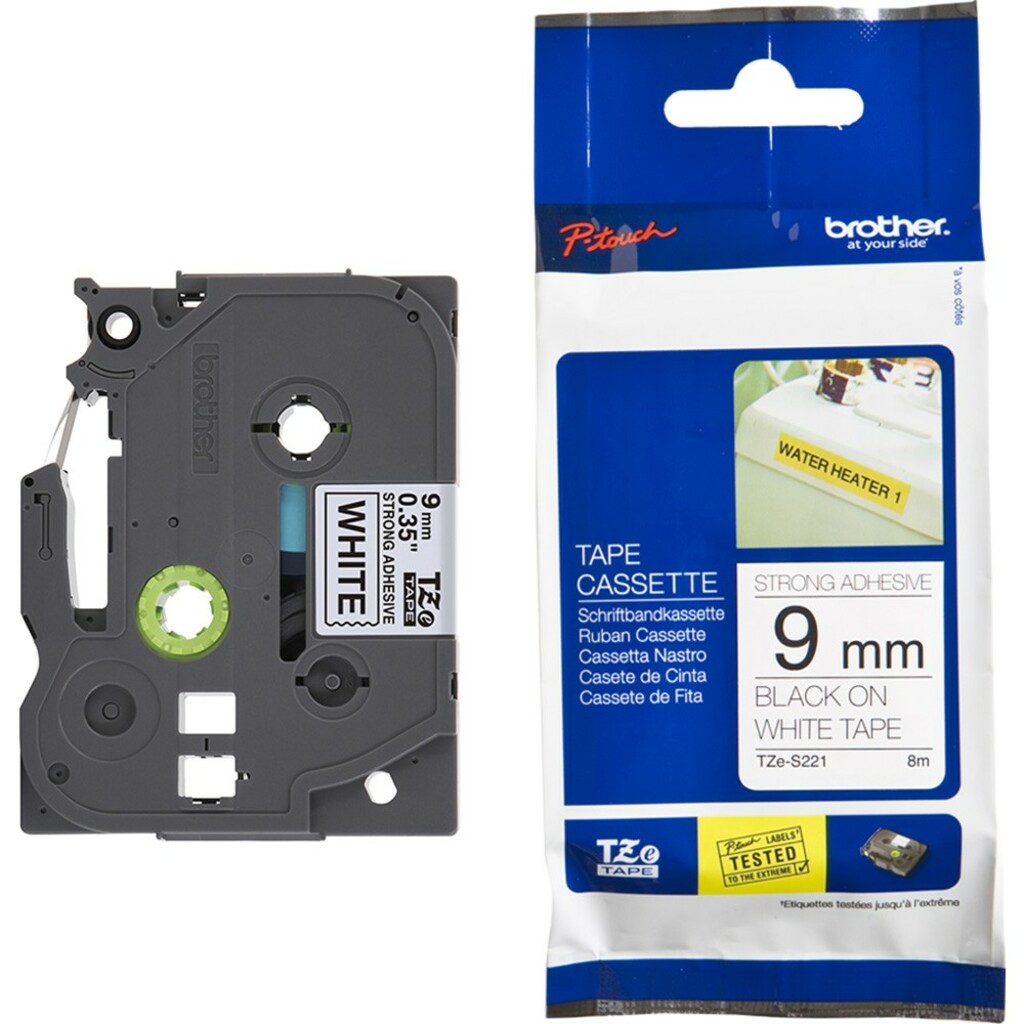 Fita Rotuladora Brother TZe-S221 Original 9 mm 8 Metros Preto no Branco - TZe-S221