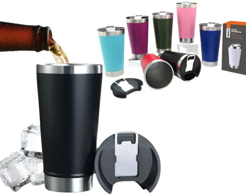 Copo Térmico 473 ml Aço Inox Com Tampa e Abridor vermelho