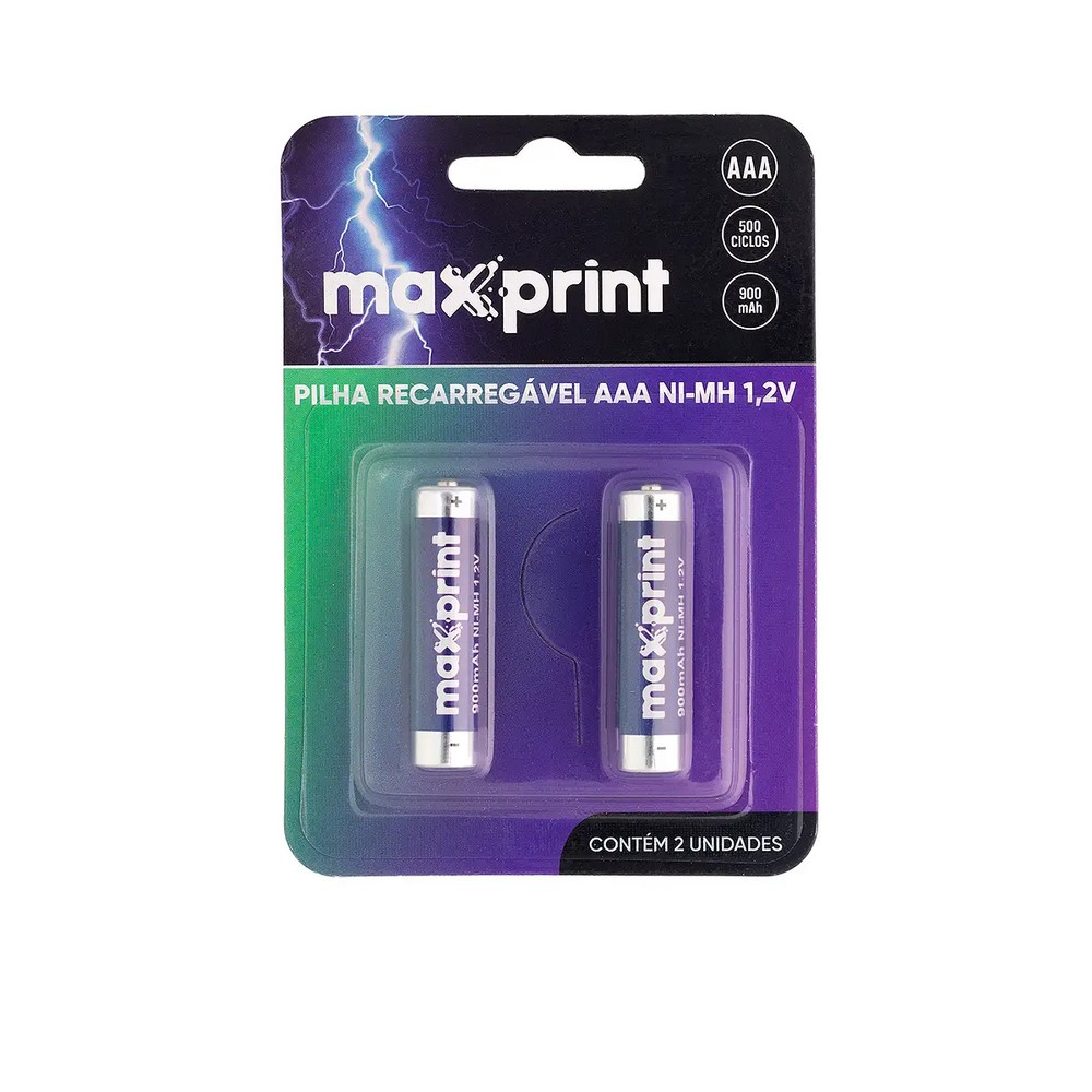 Pilha Recarregável AAA 900mAh Maxprint 75000045 Blister 2 Pilhas