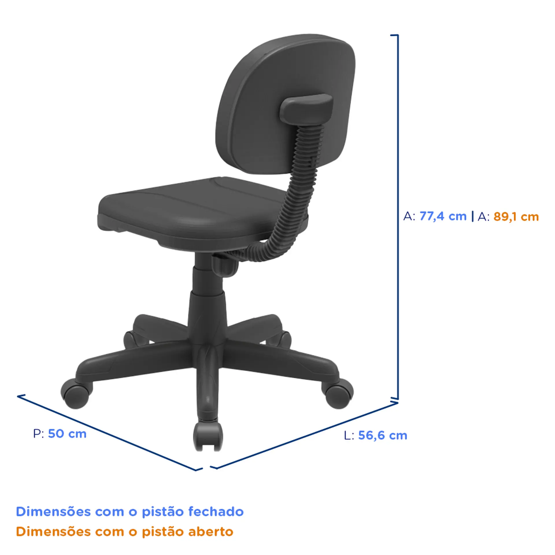 Cadeira Giratória Plaxmetal Secretária Rodízios até 110kg Estofada - Preto