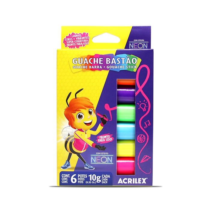Guache Acrilex Bastão com 6 Cores Neon