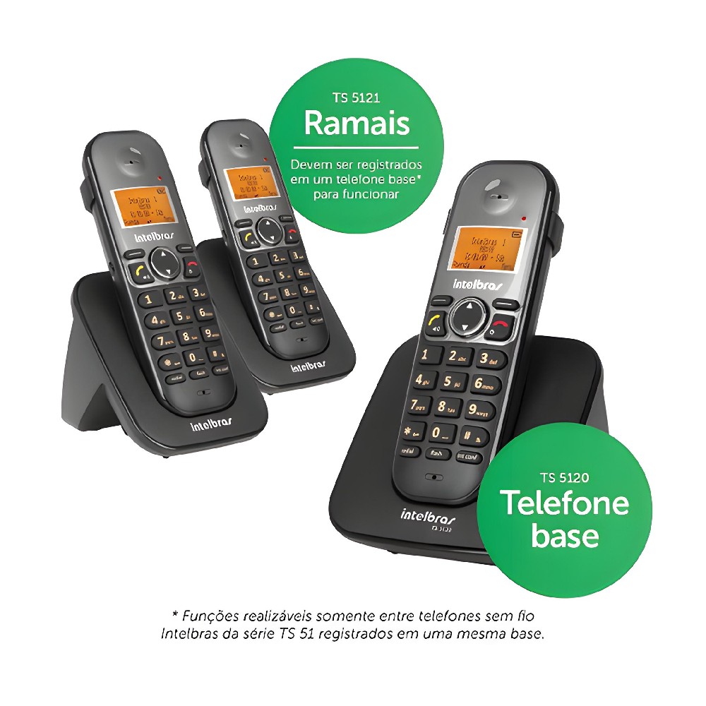 Kit Telefone Sem Fio Base + 2 Ramais TS 5123 Intelbras