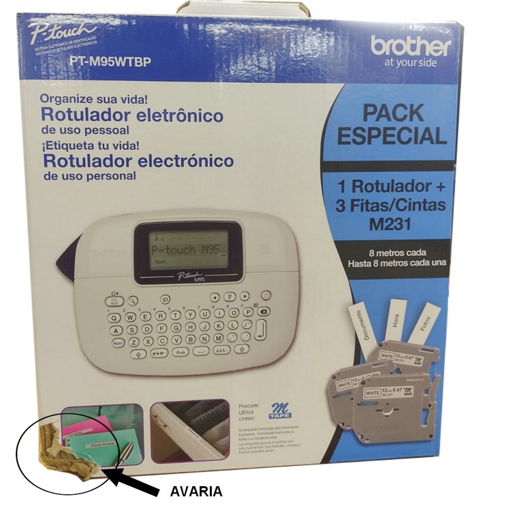 Rotulador Eletrônica Brother PTM95WTBP Branco Vem com 3 Fitas M231