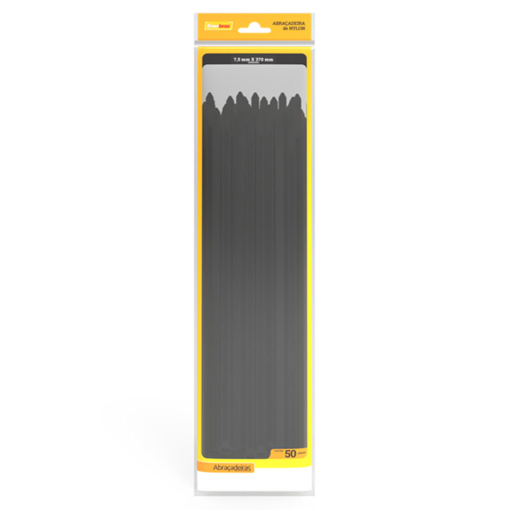 Abraçadeira Plástica Enerbras 7,5 x 370mm Preto A75-E370P - Pacote com 50 Unidades